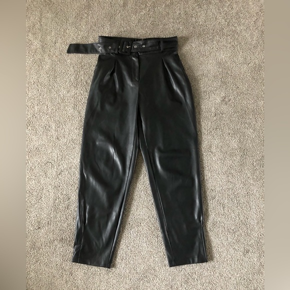 Halilu Faux Leather Pants size M Belted Zipper Elasticity Hight Waist - Picture 13 of 14